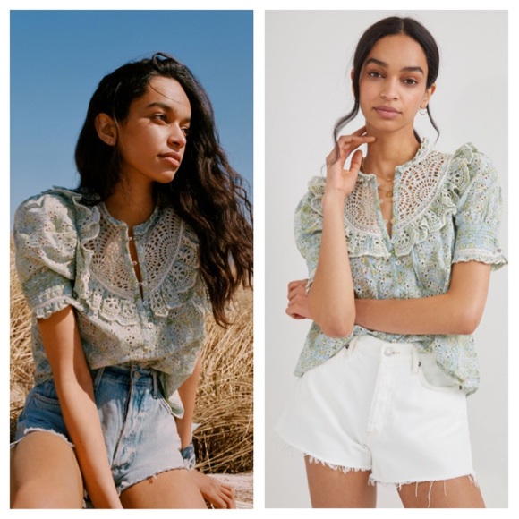 Anthropologie XL Dreamer Ruffled Eyelet Blouse NWT - Picture 2 of 15